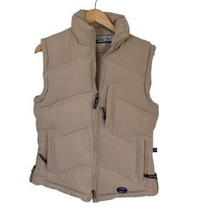 Harry Hall Womens Tan Puffer Vest Equestrian Size Small Fitted Muti Pocket Zip